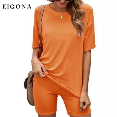 Matching Biker Short and T-Shirt Set Orange __stock:500 clothes refund_fee:1200 tops