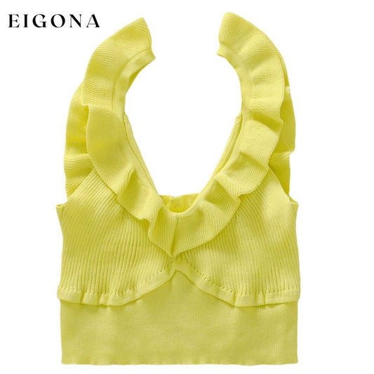 Women's Sleeveless V Neck Crop Tops Yellow __stock:500 clothes refund_fee:800 tops