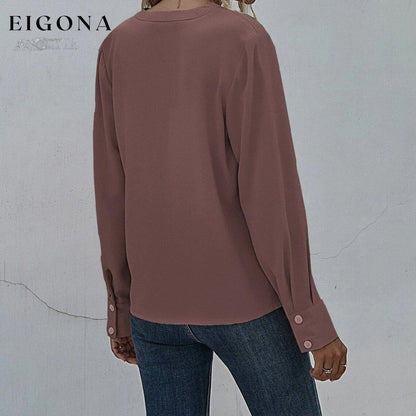 Notched Neck Pleated Decoration Blouse __stock:500 clothes refund_fee:800 tops