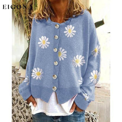 Elegant Casual Printed Knitted Coat Blue also bought Best Sellings cardigan cardigans clothes Plus Size Sale tops Topseller