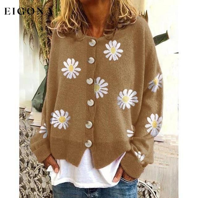 Elegant Casual Printed Knitted Coat Khaki also bought Best Sellings cardigan cardigans clothes Plus Size Sale tops Topseller