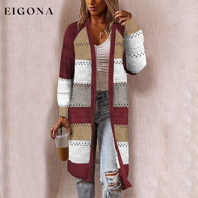 Striped Patchwork Cardigan Red Best Sellings cardigan cardigans clothes Plus Size Sale tops Topseller