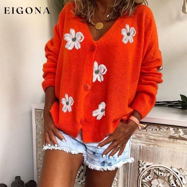 Floral Embroidery Casual Cardigan Red Best Sellings cardigan cardigans clothes Sale tops Topseller
