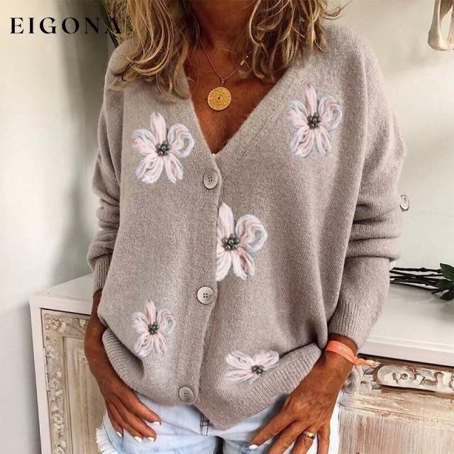 Floral Embroidery Casual Cardigan Grey Best Sellings cardigan cardigans clothes Sale tops Topseller