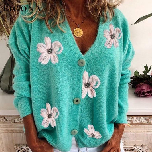 Floral Embroidery Casual Cardigan Green Best Sellings cardigan cardigans clothes Sale tops Topseller
