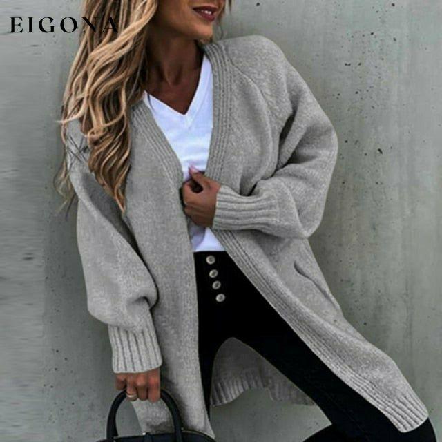 Casual Loose Solid Cardigan Gray cardigan cardigans clothes tops