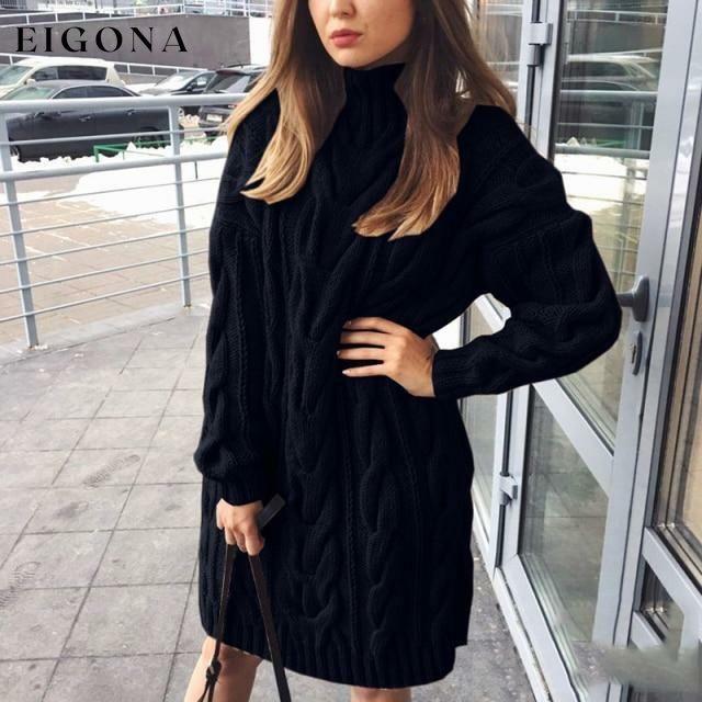 Vintage Solid Knitted Dress Black Best Sellings casual dresses clothes Plus Size Sale short dresses