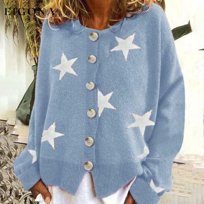 Fashion Star Print Cardigan Sky Blue Best Sellings cardigan cardigans clothes Plus Size Sale tops Topseller