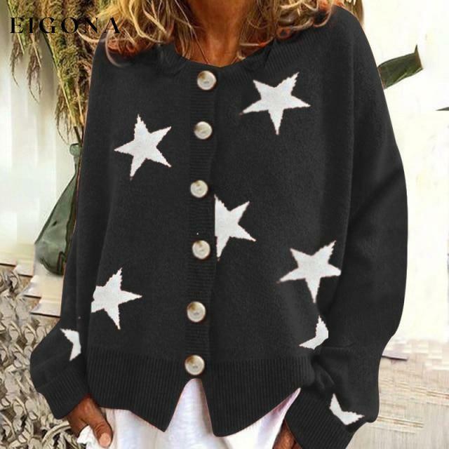 Fashion Star Print Cardigan Black Best Sellings cardigan cardigans clothes Plus Size Sale tops Topseller