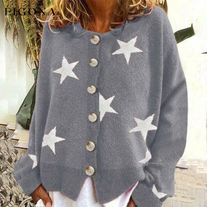 Fashion Star Print Cardigan Gray Best Sellings cardigan cardigans clothes Plus Size Sale tops Topseller