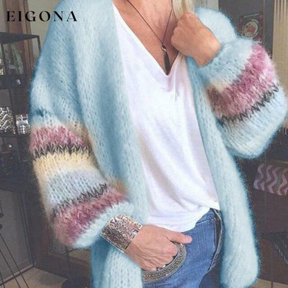 Elegant Striped Knitted Cardigan Blue cardigan cardigans clothes tops