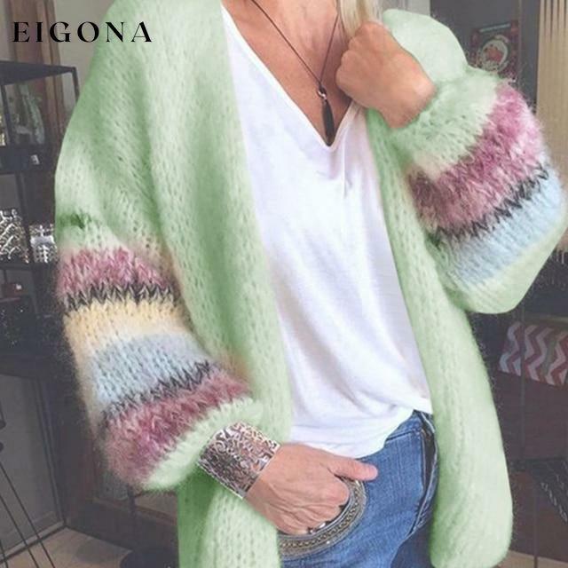 Elegant Striped Knitted Cardigan Green cardigan cardigans clothes tops