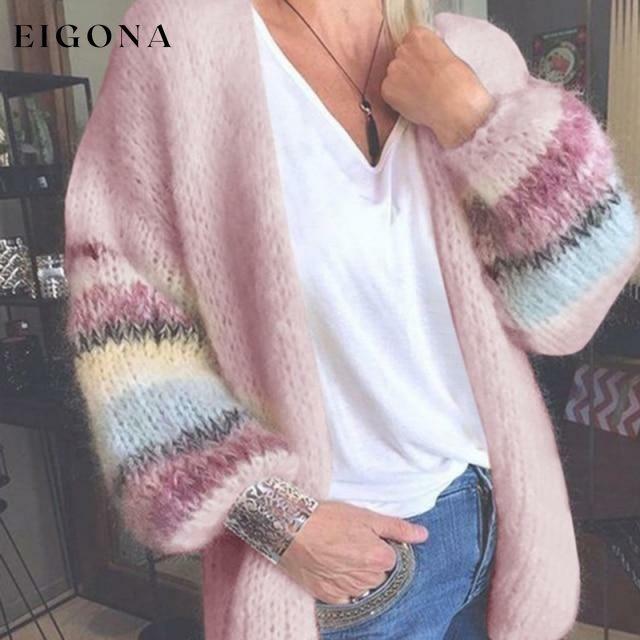 Elegant Striped Knitted Cardigan Pink cardigan cardigans clothes tops