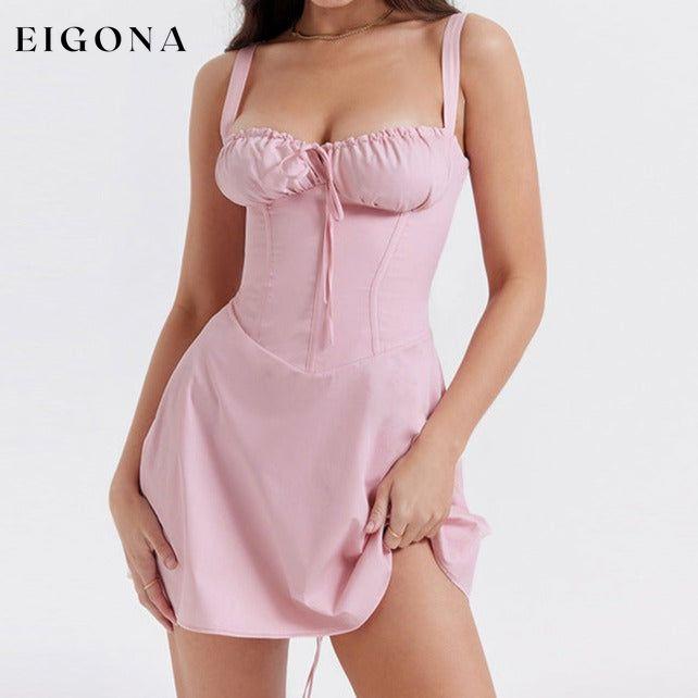 New sling straps to show bust and waist, sexy short skirt, fashionable solid color dress Pink clothes corset dress dress dresses short dresses