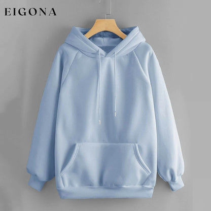 Raglan Sleeve Kangaroo Pocket Hoodie Baby Blue __stock:500 clothes refund_fee:1200 tops