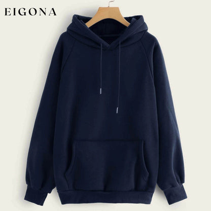 Raglan Sleeve Kangaroo Pocket Hoodie Navy __stock:500 clothes refund_fee:1200 tops