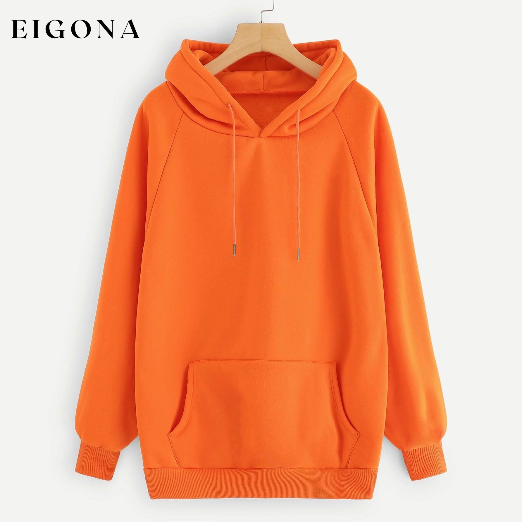 Raglan Sleeve Kangaroo Pocket Hoodie Orange __stock:500 clothes refund_fee:1200 tops