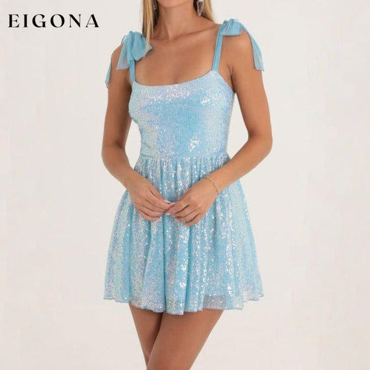 Sexy sequined dress with suspenders bow tie shoulder straps, Short Sequin Dress Blue blue sequin dress clothes dress dresses elegant dress evening dress evening dresses formal dress formal dresses sequin dress short dresses