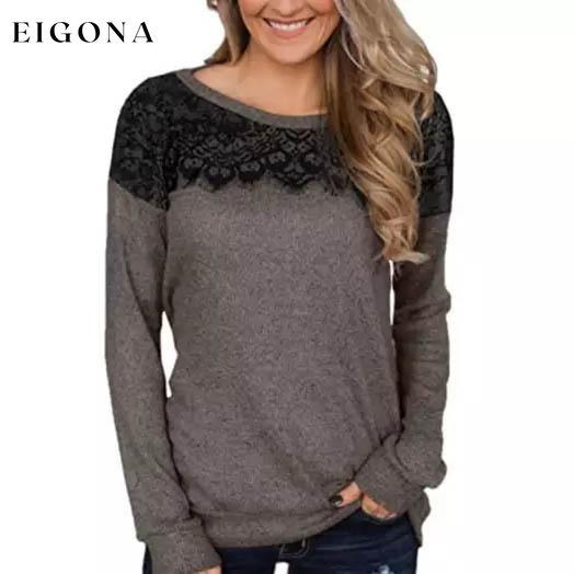 Women Fashion Black Lace Top Long Sleeve Elegant Casual Sweatshirt Blouse Brown __stock:500 clothes Low stock refund_fee:800 tops