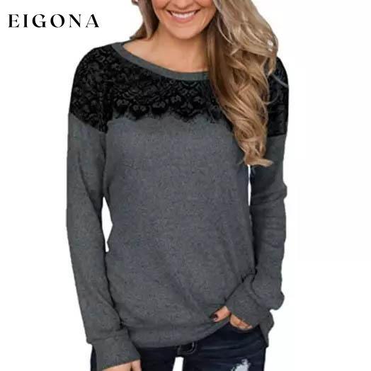 Women Fashion Black Lace Top Long Sleeve Elegant Casual Sweatshirt Blouse Gray __stock:500 clothes Low stock refund_fee:800 tops