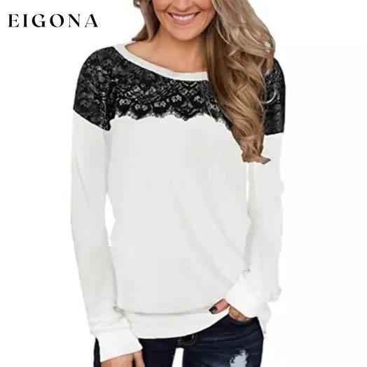 Women Fashion Black Lace Top Long Sleeve Elegant Casual Sweatshirt Blouse White __stock:500 clothes Low stock refund_fee:800 tops