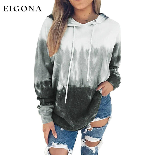 Women Hoodies Tops Tie Dye Printed Long Sleeve Drawstring Pullover Sweatshirts with Pocket Gray __stock:100 clothes refund_fee:1200 tops