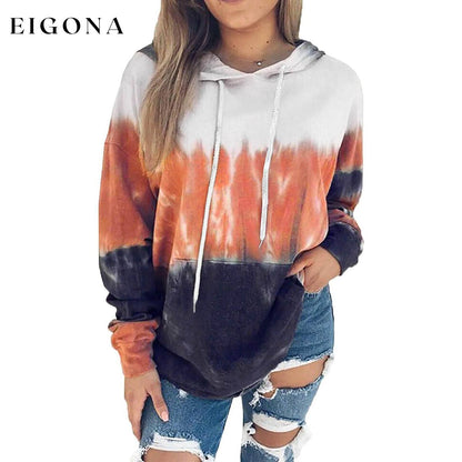 Women Hoodies Tops Tie Dye Printed Long Sleeve Drawstring Pullover Sweatshirts with Pocket Red __stock:100 clothes refund_fee:1200 tops