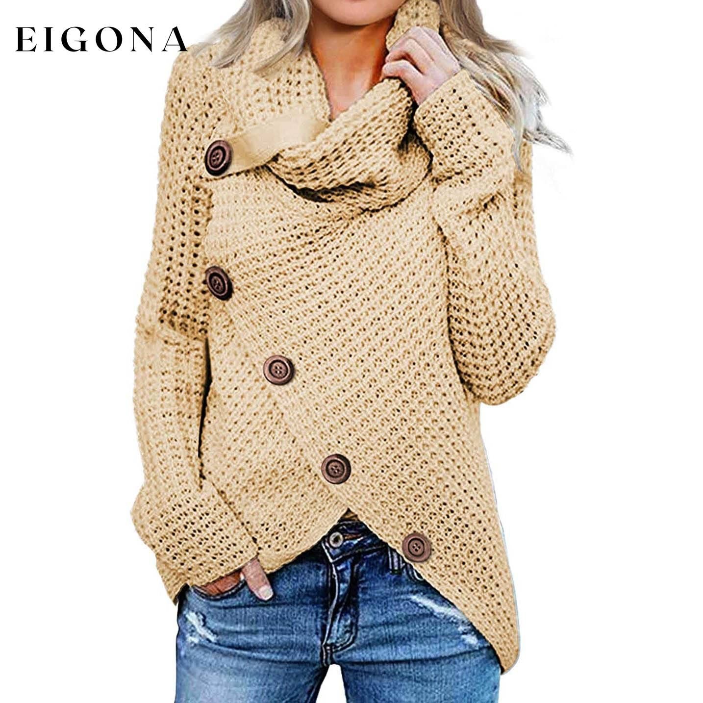 Women Long Sleeve Asymmetric Wrap Pullover Sweater Jumper Tops Beige __stock:200 clothes refund_fee:1200 tops