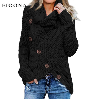 Women Long Sleeve Asymmetric Wrap Pullover Sweater Jumper Tops Black __stock:200 clothes refund_fee:1200 tops