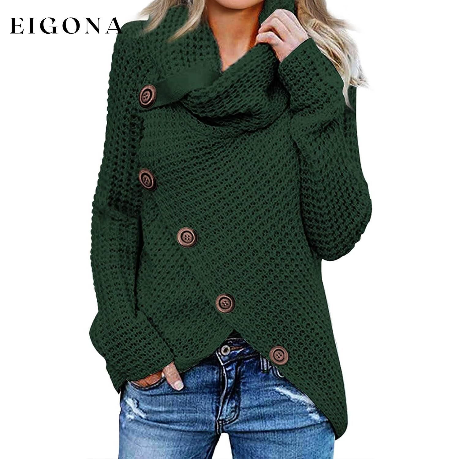 Women Long Sleeve Asymmetric Wrap Pullover Sweater Jumper Tops Green __stock:200 clothes refund_fee:1200 tops