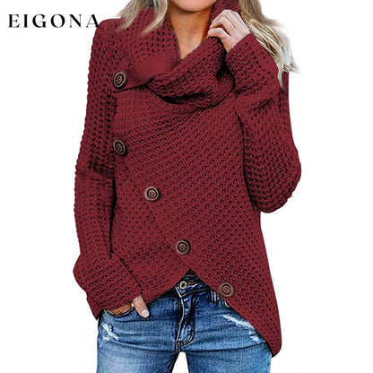 Women Long Sleeve Asymmetric Wrap Pullover Sweater Jumper Tops Red __stock:200 clothes refund_fee:1200 tops