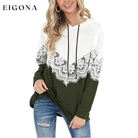 Women Long Sleeve Lace Hoodies Army Green __stock:50 clothes refund_fee:1200 tops