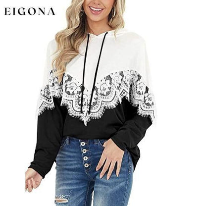 Women Long Sleeve Lace Hoodies Black __stock:50 clothes refund_fee:1200 tops