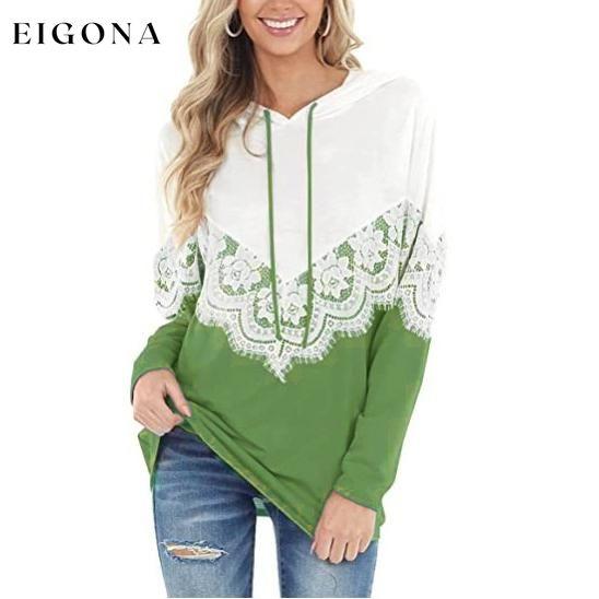 Women Long Sleeve Lace Hoodies Light Green __stock:50 clothes refund_fee:1200 tops