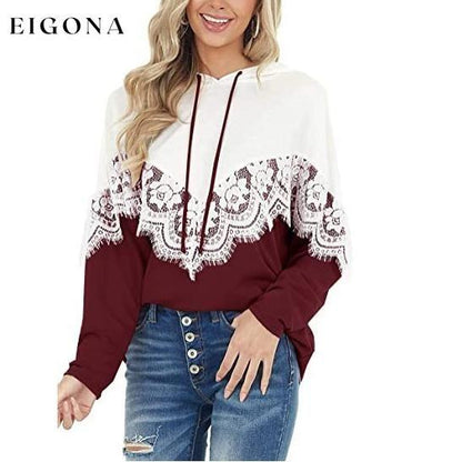 Women Long Sleeve Lace Hoodies Red __stock:50 clothes refund_fee:1200 tops