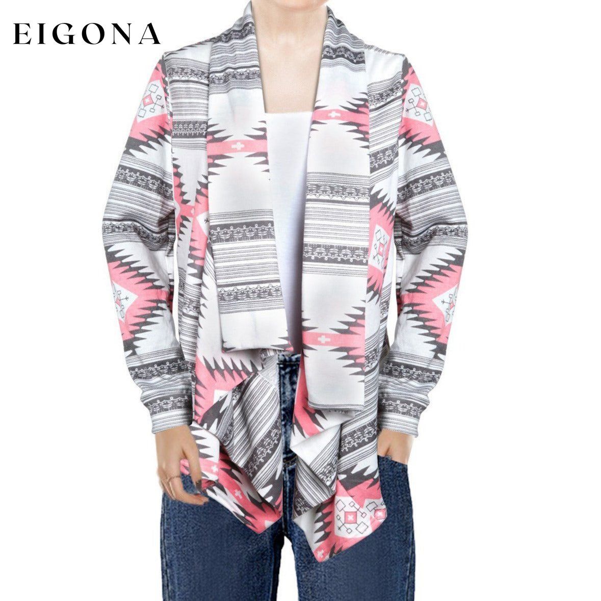 Women Open Front Long Sleeve Cardigan Pink __stock:100 clothes refund_fee:1200 tops