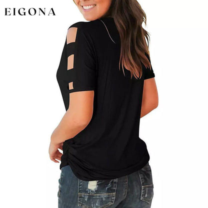 Women Short Sleeve Cut Out Cold Shoulder Tops Deep V Neck T Shirts __stock:200 clothes refund_fee:1200 tops