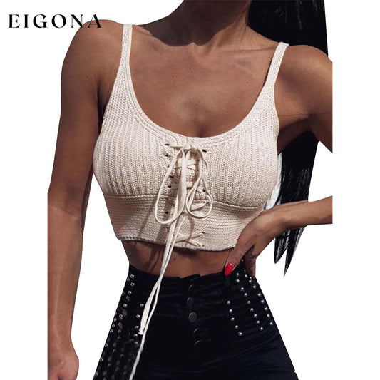 Women Sleeveless Lace Up Knitted Cami Tank Top Sexy Loose Crop Tops Blouse __stock:500 clothes refund_fee:800 tops