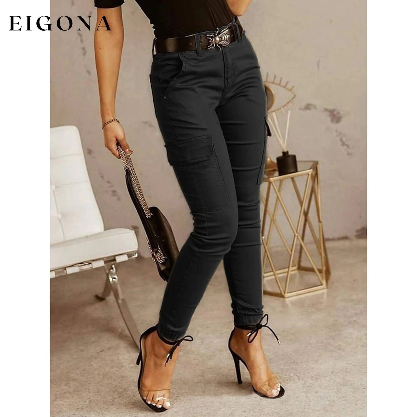 Women's Basic Essential Casual Sporty Tactical Cargo Trousers Black __stock:200 bottoms refund_fee:1200 show-color-swatches