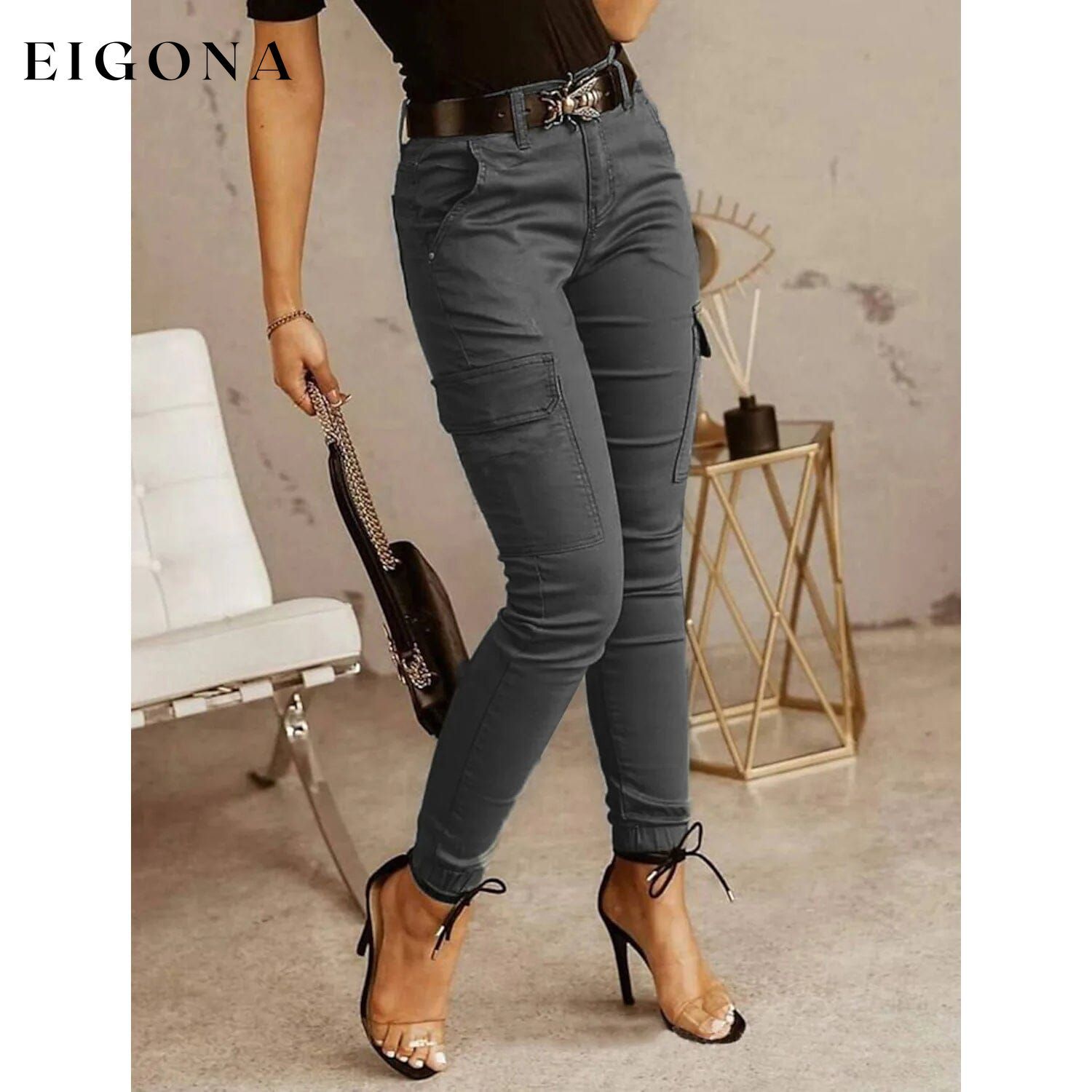 Women's Basic Essential Casual Sporty Tactical Cargo Trousers Gray __stock:200 bottoms refund_fee:1200 show-color-swatches