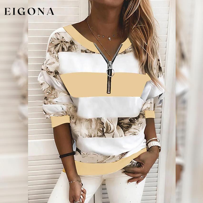 Women's Blouse Shirt Striped Color Block Long Sleeve Print V Neck Tops Yellow __stock:200 clothes refund_fee:1200 tops