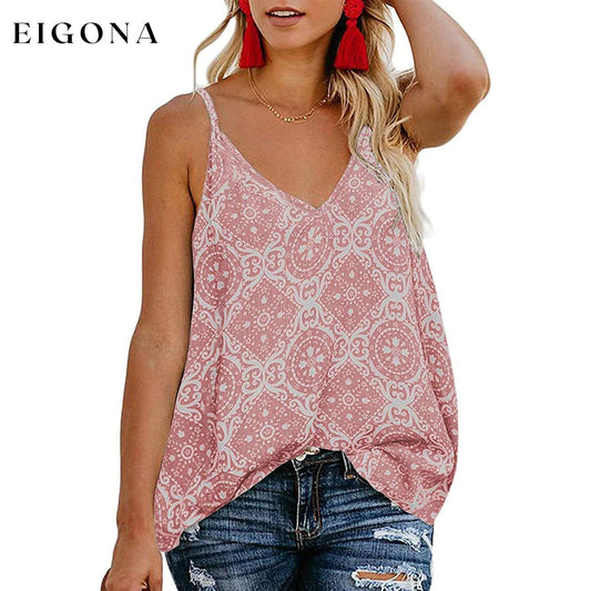 Women's Boho Floral V Neck Spaghetti Straps Tank Top Summer Sleeveless Shirts Blouse Pink __stock:200 clothes refund_fee:1200 tops