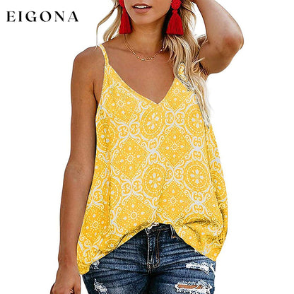 Women's Boho Floral V Neck Spaghetti Straps Tank Top Summer Sleeveless Shirts Blouse Yellow __stock:200 clothes refund_fee:1200 tops