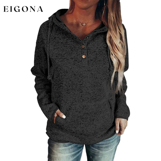 Womens Button Collar Drawstring Stitching Sweatshirts Hoodies Pullover Black __stock:50 clothes refund_fee:1200 tops