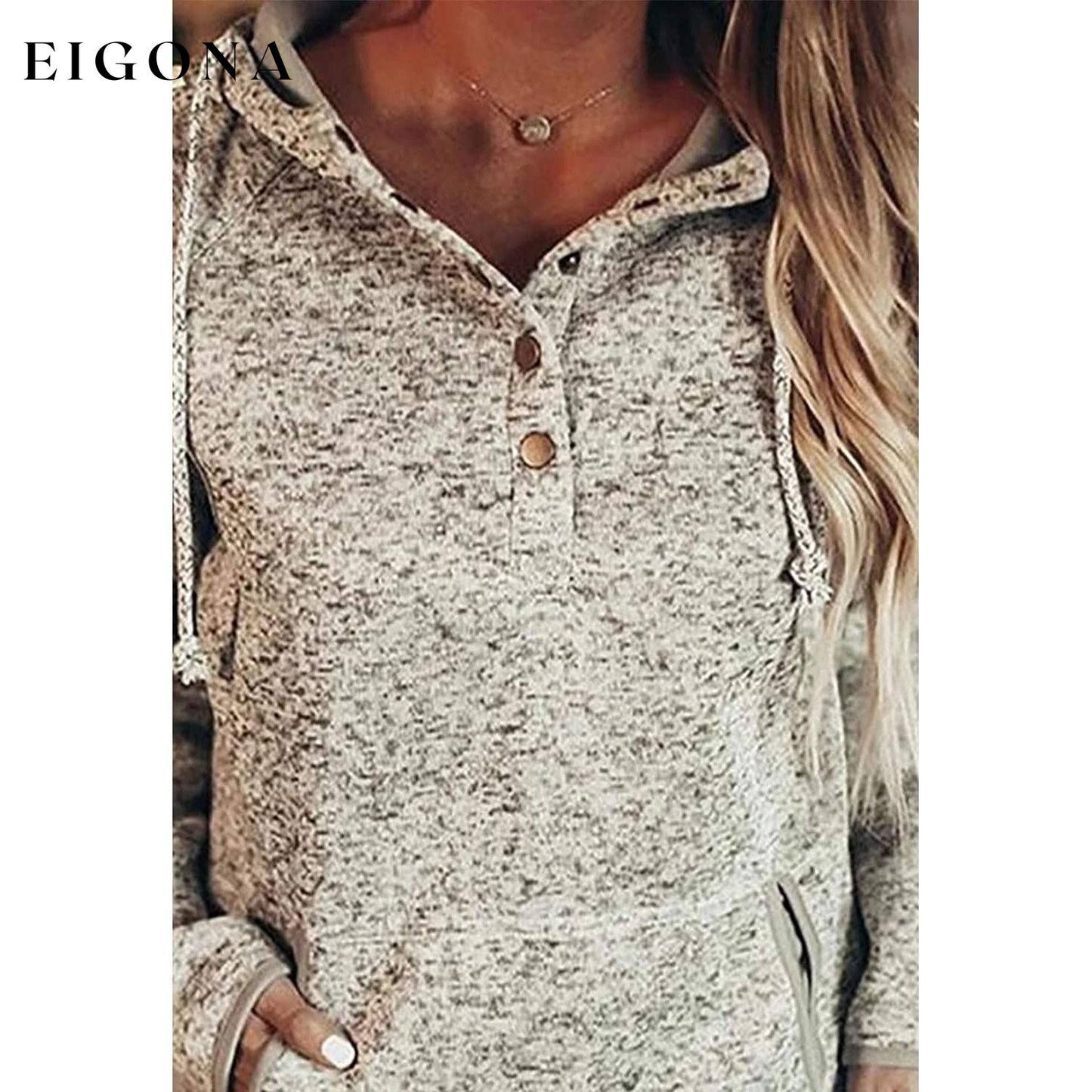 Womens Button Collar Drawstring Stitching Sweatshirts Hoodies Pullover __stock:50 clothes refund_fee:1200 tops
