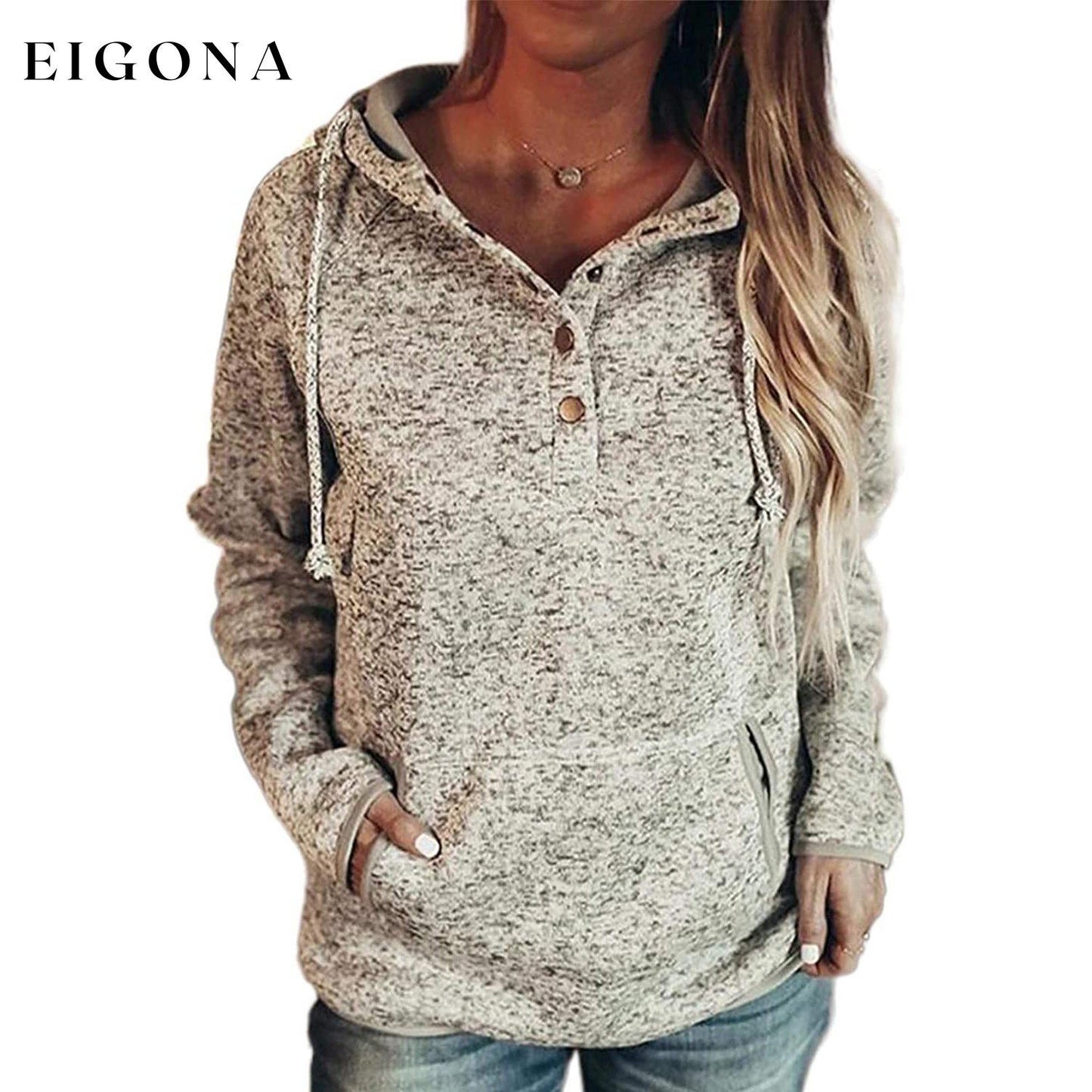 Womens Button Collar Drawstring Stitching Sweatshirts Hoodies Pullover Gray __stock:50 clothes refund_fee:1200 tops