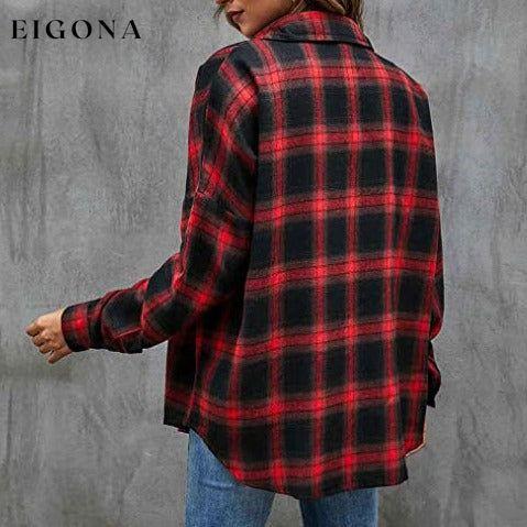 Women's Button Flannel Shirt Plaid Long Sleeve Top __stock:200 clothes refund_fee:1200 tops