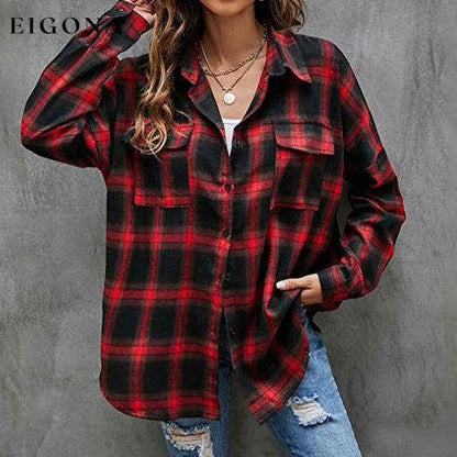 Women's Button Flannel Shirt Plaid Long Sleeve Top __stock:200 clothes refund_fee:1200 tops