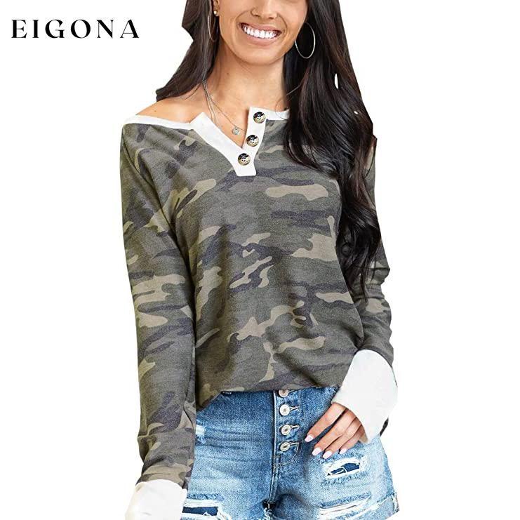 Women's Camouflage Print Casual Leopard Pullover Long Sleeve Sweatshirts Army Green __stock:50 clothes refund_fee:800 tops