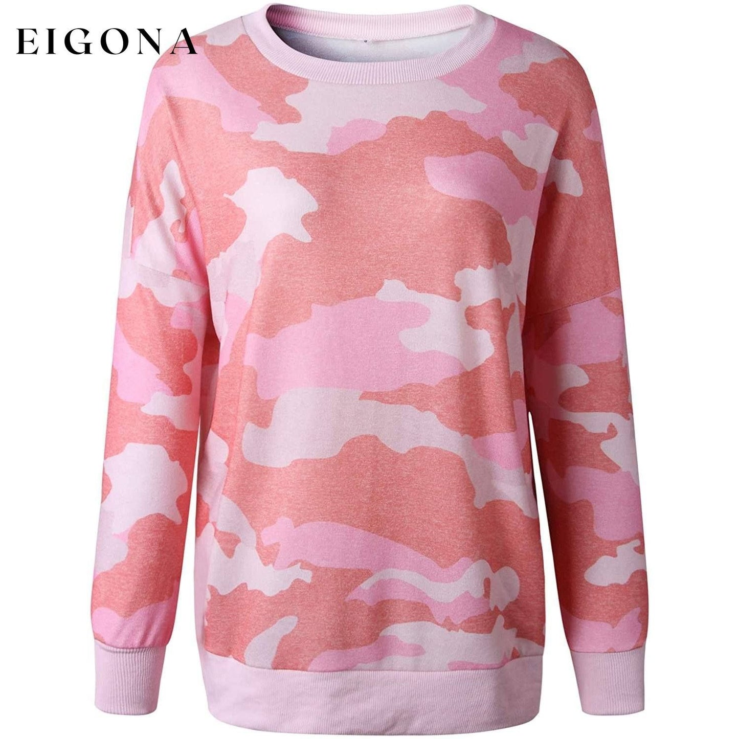 Women's Camouflage Print Casual Leopard Pullover Long Sleeve Sweatshirts __stock:50 clothes refund_fee:800 tops